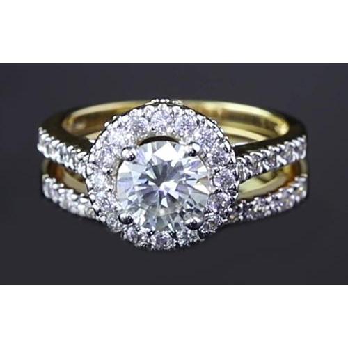 Round Cut Diamond 3 Carats Anniversary Ring Split Shank Style Jewelry Halo Halo Ring