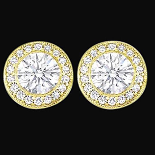 Amazing Style Round Cut Diamond Ladies Studs Halo Earring Yellow Gold New 
