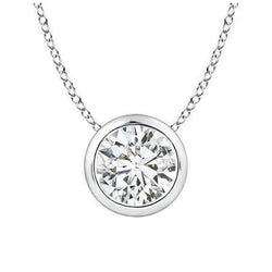 Round Cut Lab Grown Diamond Necklace Pendant 2.5 Ct White Gold 14K Bezel Set