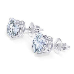 Round Cut Diamond Stud Earrings 2 Carats White Gold 14K