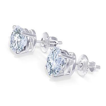 Fancy Round Cut Diamond Stud Earrings  White Gold 
