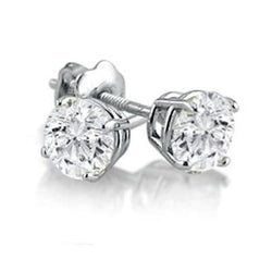 Round Cut Diamonds 2.00 Carats Studs Earrings White Gold 14K New