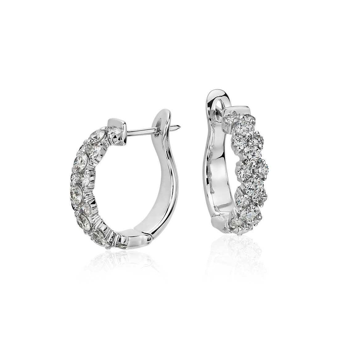 Round Cut Diamonds 2.80 Carats Women Hoop Earrings Gold 14K White Hoop Earrings