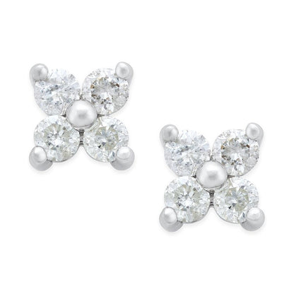 Round Cut Diamonds Flower Style Studs Earring  White Gold Stud Earrings