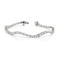 Round Cut Natural Earth Mined Diamonds White Gold 14K Classic Wave Journey Bracelet 7 Ct