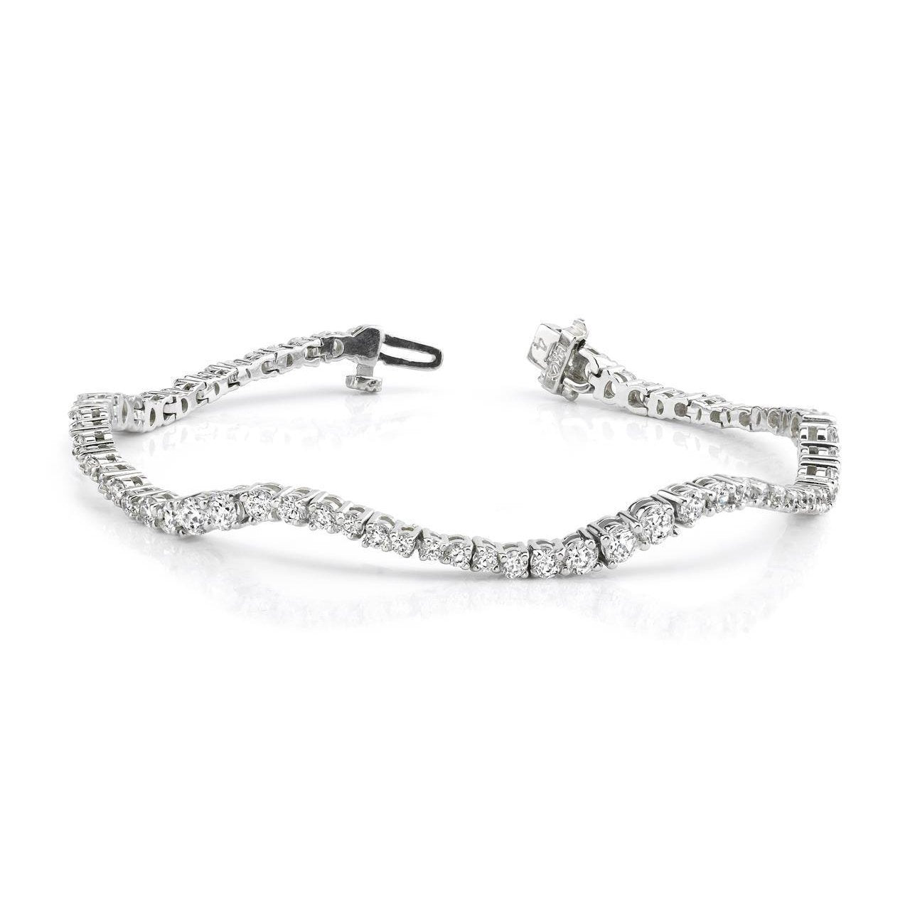Round Cut Diamonds White Gold 10K Classic Wave Journey Bracelet 7 Ct