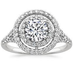 Double Halo Natural Earth Mined Diamond Engagement Ring 2.50 Carats