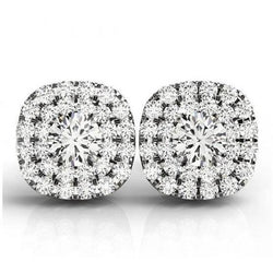 Round Double Halo Diamond Stud Earring Pair 2.56 Carats White Gold 14K