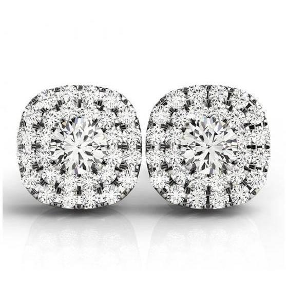 Round Cut Double Halo Diamond Stud Earring Pair White Gold Jewelry 