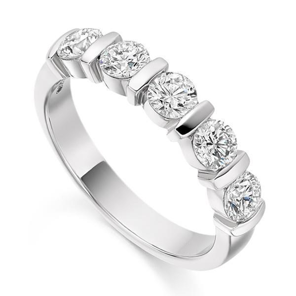 Round Cut Five Stone Diamond Band Ring Solid White Gold 14K 3.5 Ct Band