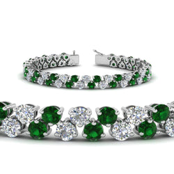 Round Green Emerald 10 Carats Diamond Tennis Bracelet White Gold 14K