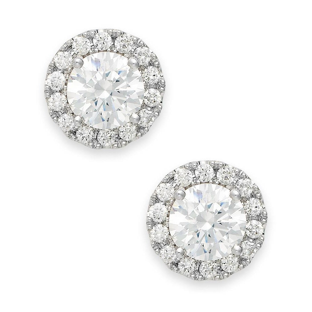 Round Cut Halo Diamonds Women Studs Earring Gold White 