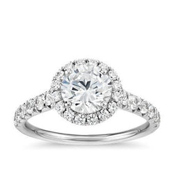 Round Halo Natural Earth Mined Diamond Wedding Ring 1.50 Carats