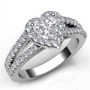 Round Cut Halo With Heart Shape Diamond Wedding Ring Gold Halo Ring