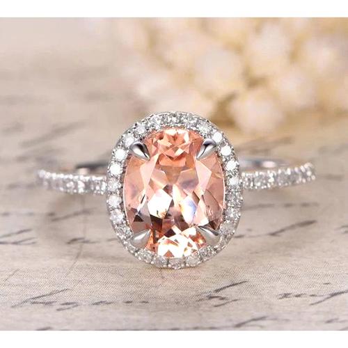 Fancy Lady’s Round Cut Morganite And Diamonds Carats Ring Gold Whit Gemstone Ring