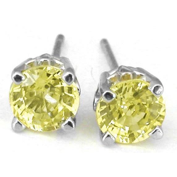 Round Cut Prong Set  Lady’s Brilliant Engagement   Yellow Sapphire Studs Earrings   White Gold Gemstone Earring