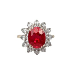 Round Cut 4.50 Ct Ruby And Diamonds Ring Prong Set Gold Yellow 14K