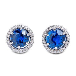 Halo Round Prong Set Stud Earrings 5.20 Carats Ceylon Sapphire