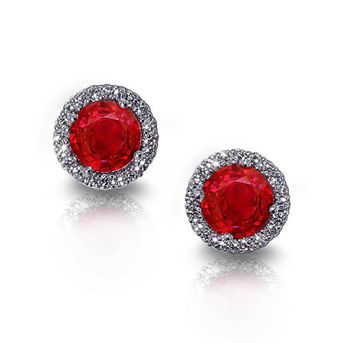 Round Cut Red Ruby With Diamond   womans stylish weeding  Lady Studs Earrings Halo White Gold   Gemstone Earring