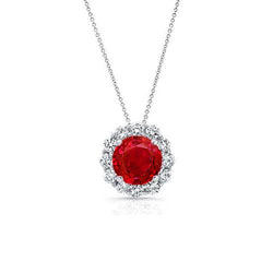 Round Cut Red Ruby Diamond Necklace Pendant 2.25 Carats White Gold 14K