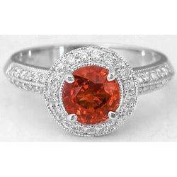 Round Cut Red Sapphire Diamond Ring White Gold Jewelry 1.5 Carats