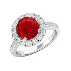 Round Cut Ruby And Diamonds 4.50 Ct Wedding Ring 14K White Gold