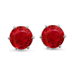 Round Cut Solitaire Ruby Stud Earring White Gold 14K Jewelry 6 Ct