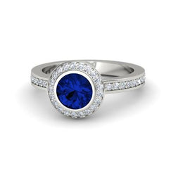 Round Cut Solitaire With Accents 2.40 Ct Ceylon Sapphire Diamonds Ring