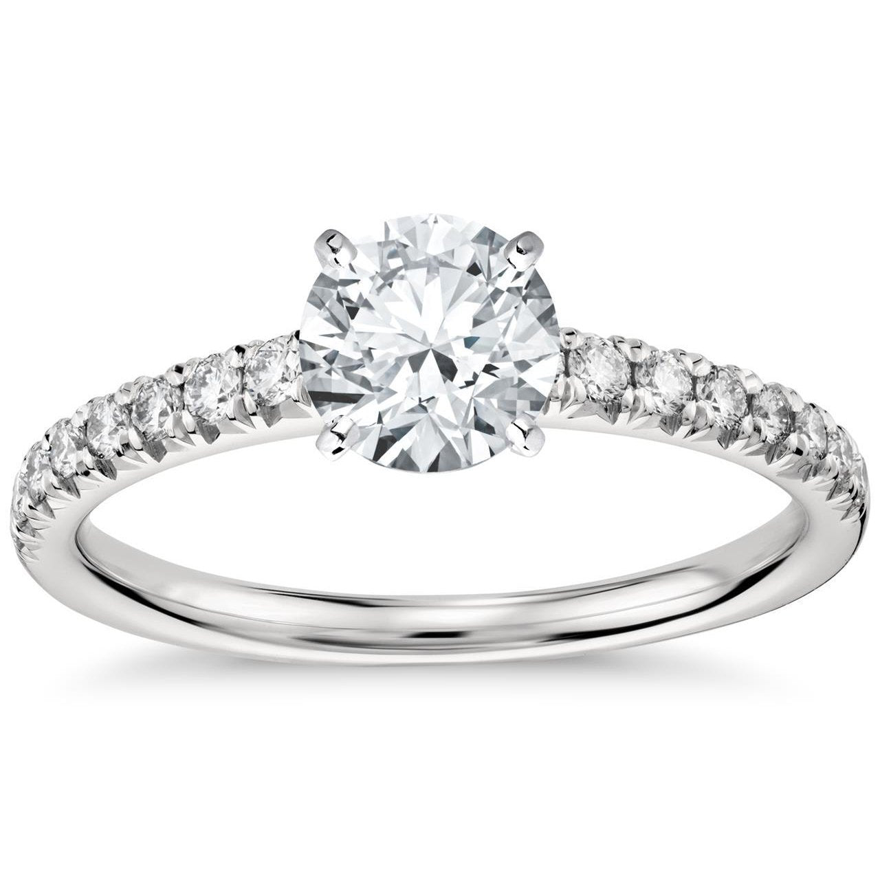 Round Cut Solitaire Ring with Accents White Gold Diamond