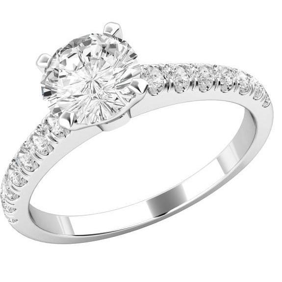 Round Cut  White Gold Round Anniversary Solitaire Ring with Accents Diamond