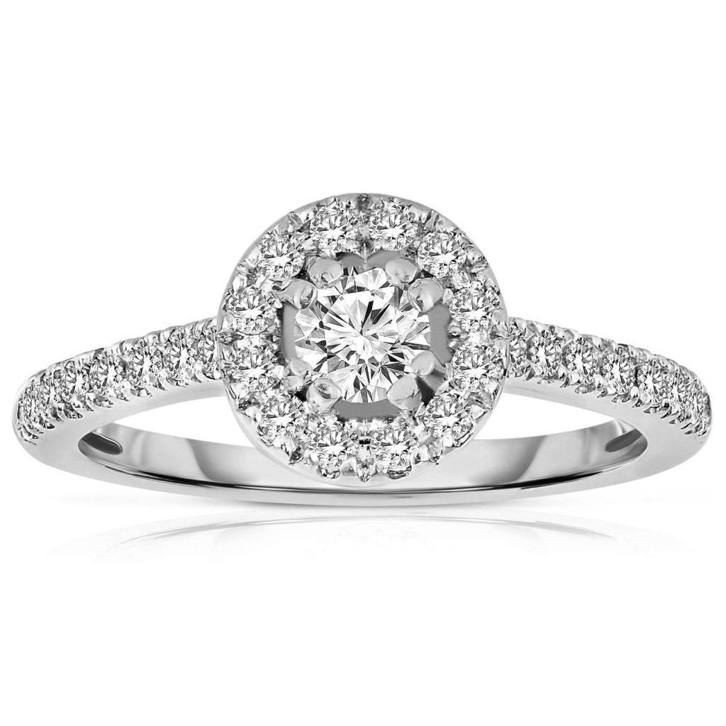 Round Cut Solitaire With Accent 4.50 Ct Diamonds Halo Ring White Gold 14K Halo Ring