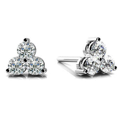 Round Cut Sparkling 3 Ct Diamonds Lady Stud Earrings White Gold 14K