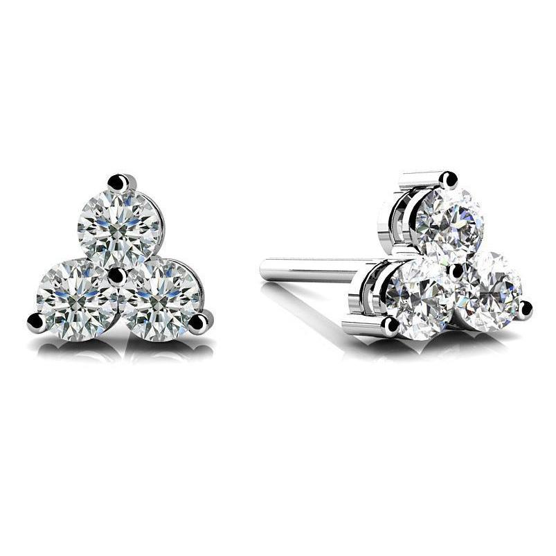 Round Cut Sparkling  Diamonds Lady Stud Earrings White Gold Stud Earrings