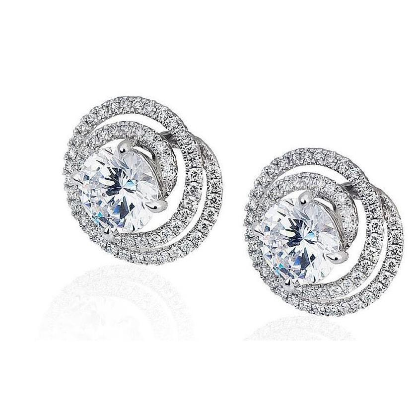Round Cut Sparkling White Gold Weeding Anniversary Studs Halo  Earrings