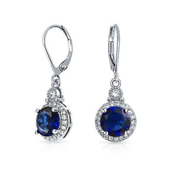 Round Sri Lanka Sapphire With Diamond Dangle Earring WG 14K 2.50 Ct