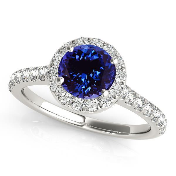 Round Cut Tanzanite And Diamonds White Gold Gemstone Ring
