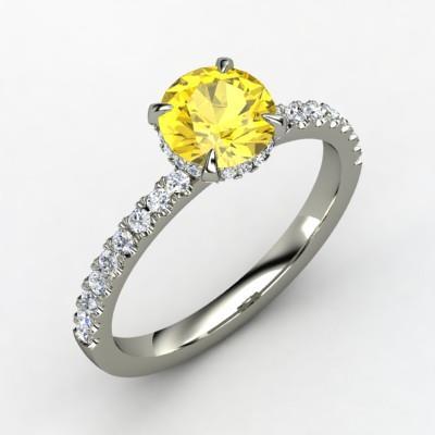 Round Cut Yellow Sapphire And Diamonds Wedding Ring White Gold 14K Gemstone Ring
