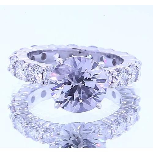 Round Diamond 4 Prong Setting Engagement Ring Solitaire Ring with Accents
