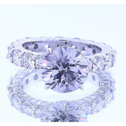 Round Diamond 4 Prong Setting Engagement Ring Solitaire Ring with Accents