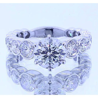 Round Diamond Engagement Ring 3.50 Carats 6 Prong White Gold 14K