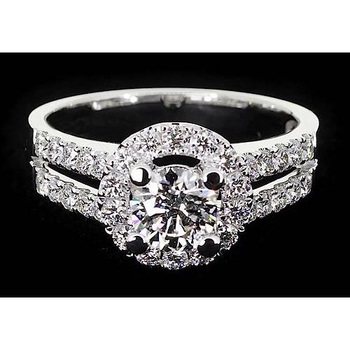 Round Diamond Anniversary Ring 4 Prong Halo Set White Gold 14K Jewelry Halo Ring