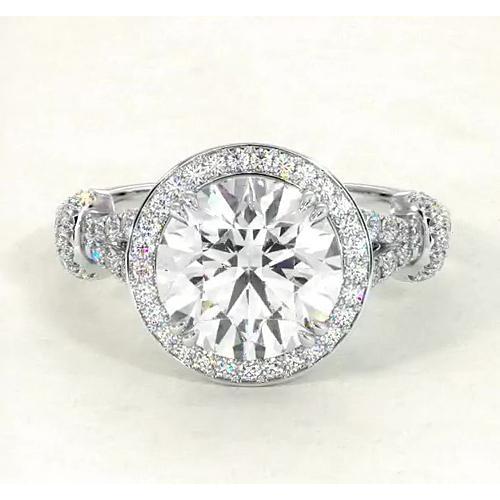 Round Diamond Cathedral Engagement Ring Halo F Vs1 Vvs1 White Gold 14K 4.50 Carats Halo Ring