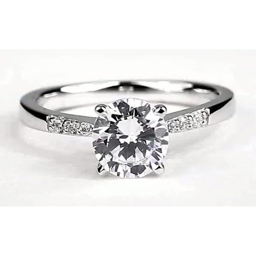 Round Diamond Sparkling Solitaire Ring with Accents White Gold Diamond 