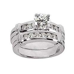 Round Diamond Engagement Ring & Band Set 2.10 Carats White Gold 14K