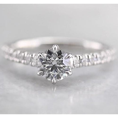 Round Diamond Brilliant Engagement Wedding Solitaire Ring with Accents White Gold Diamond