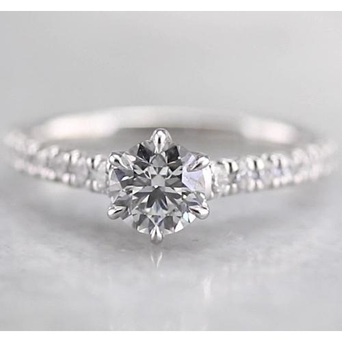Round Diamond Brilliant Engagement Wedding Solitaire Ring with Accents White Gold Diamond