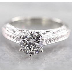 Vintage Style Diamond Engagement Ring 1.50 Carats White Gold 14K