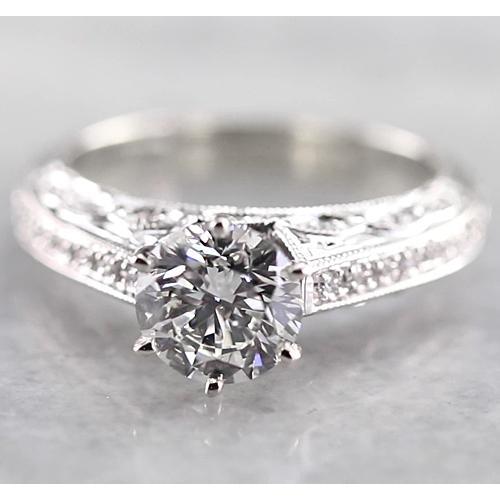 Round Diamond Engagement White Gold  Solitaire Ring with Accents