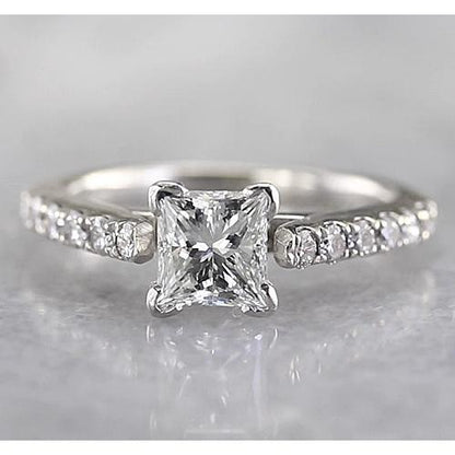 Round Diamond Engagement   White Gold Solitaire Ring with Accents
