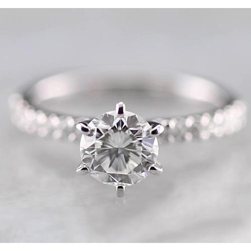 Round Diamond Engagement White Gold Solitaire Ring with Accents